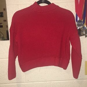red cropped sweater